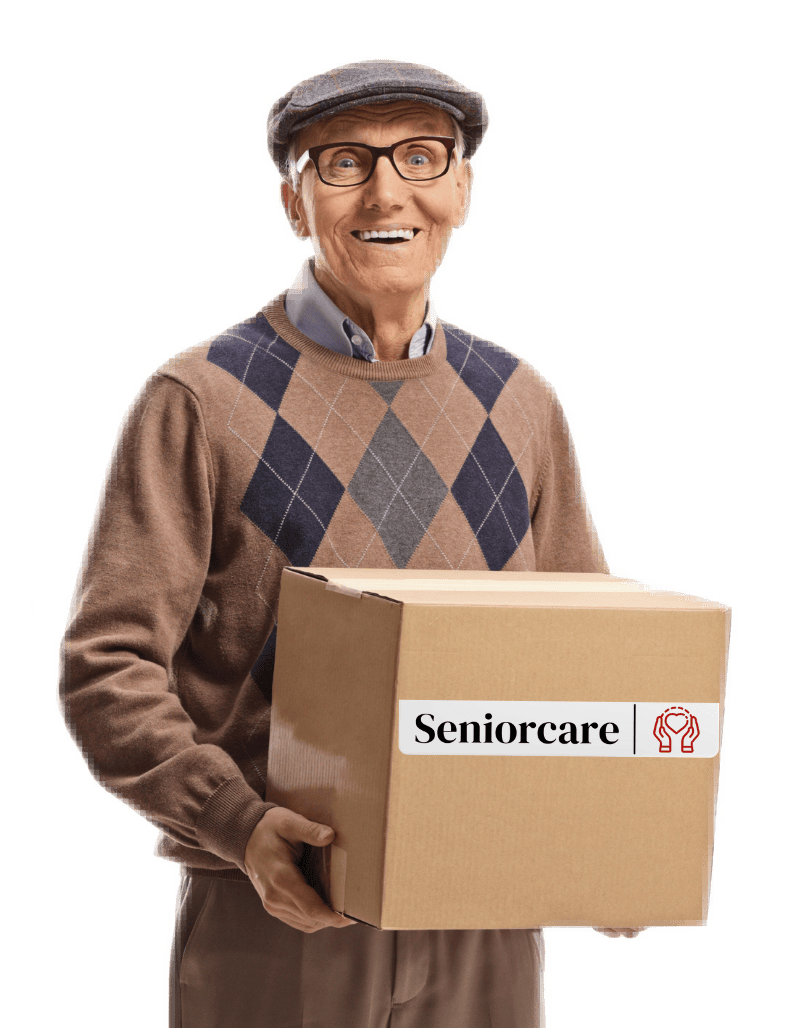 Old man holding box